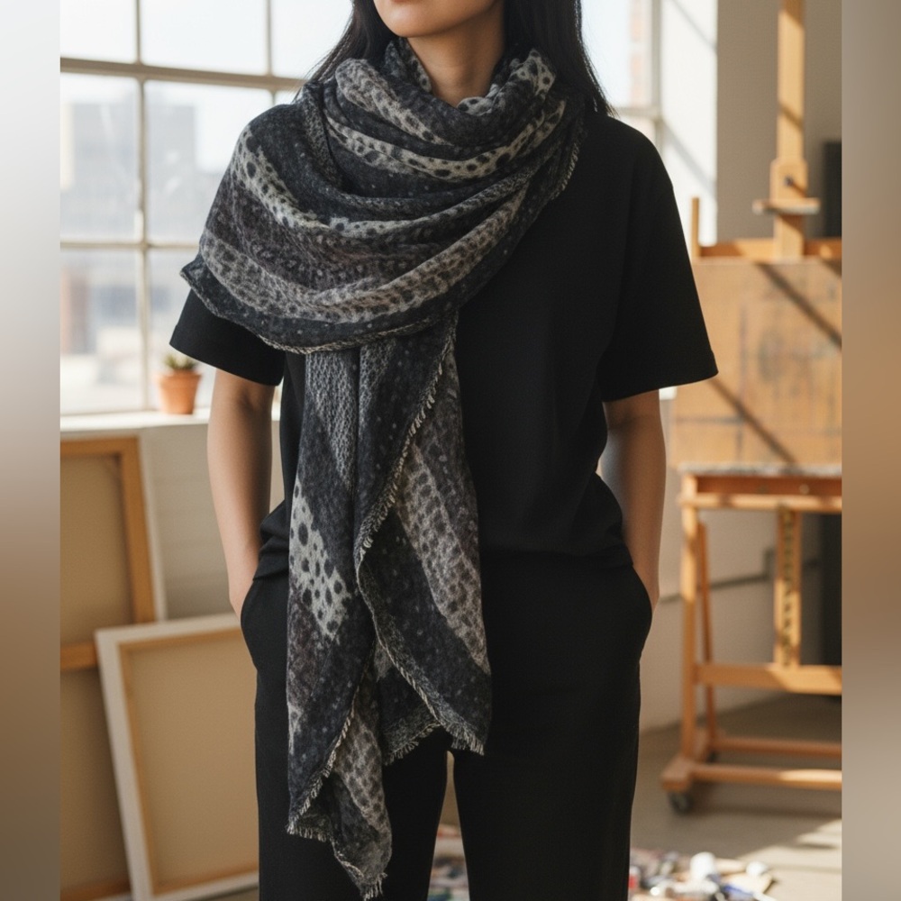 Sue & Kashmere Animal Print Cashmere Scarf Shawl Wrap - Picture 3 of 13